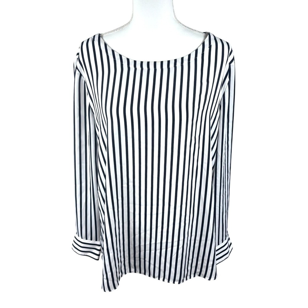 Banana Republic Striped Top Sz XL Navy White Flowy Silky Long Sleeve Career